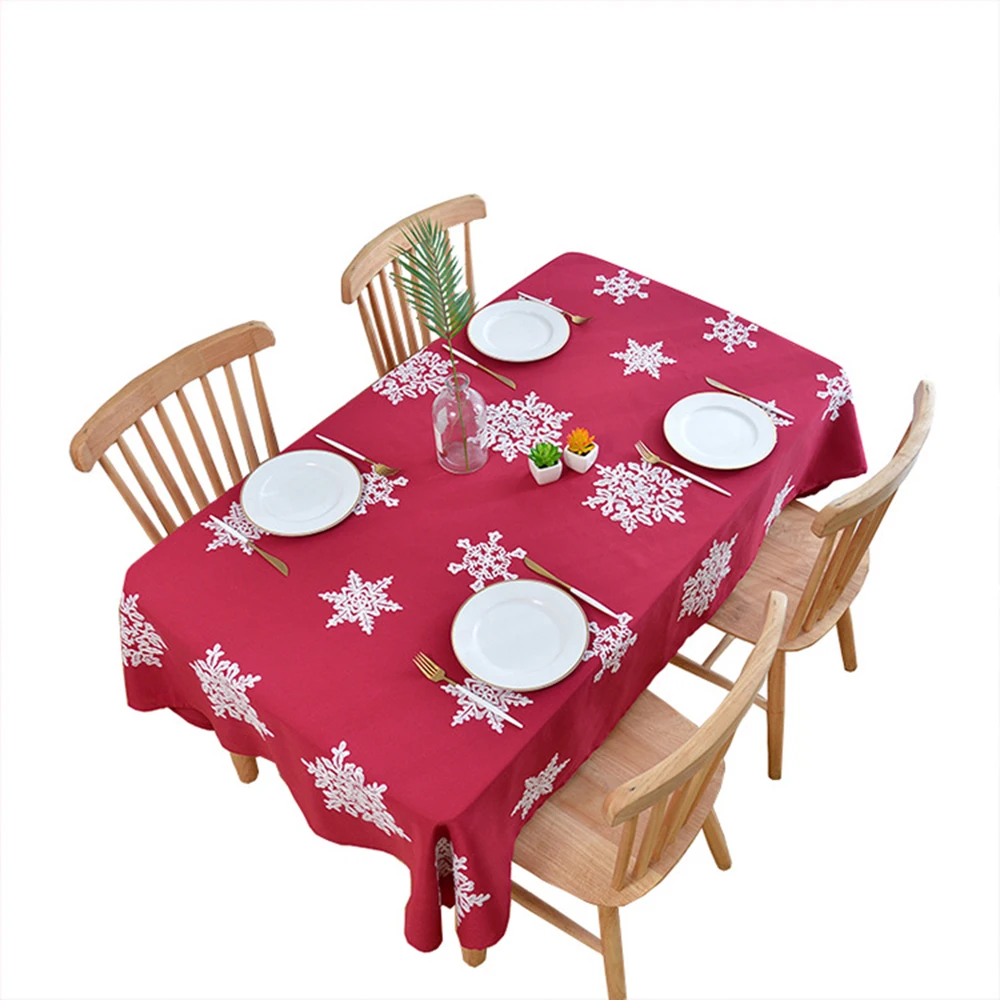 Fiesta De Navidad Mantel De Textiles Para El Hogar Rectángulo Rojo Azul Comedor De Algodón Cubierta De La Mesa Para La Casa Grande De Nieve Decorativos 5