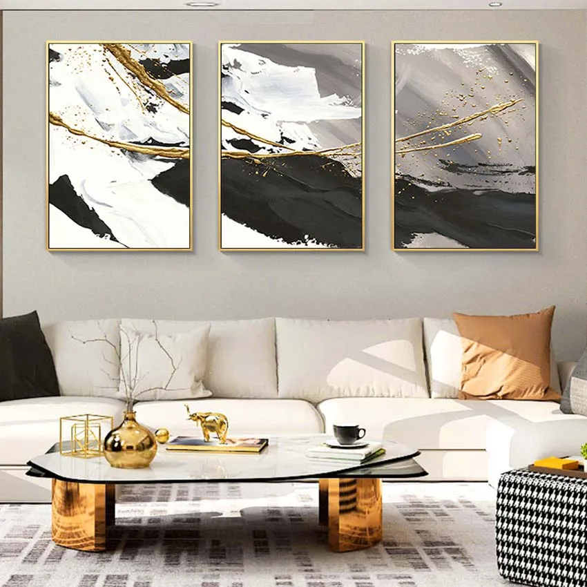 De estilo nórdico 3 piezas combinación hechos a Mano aceite de la pintura abstracta en blanco y negro de paisajes de la pared de la casa decoartion para la sala de estar 5