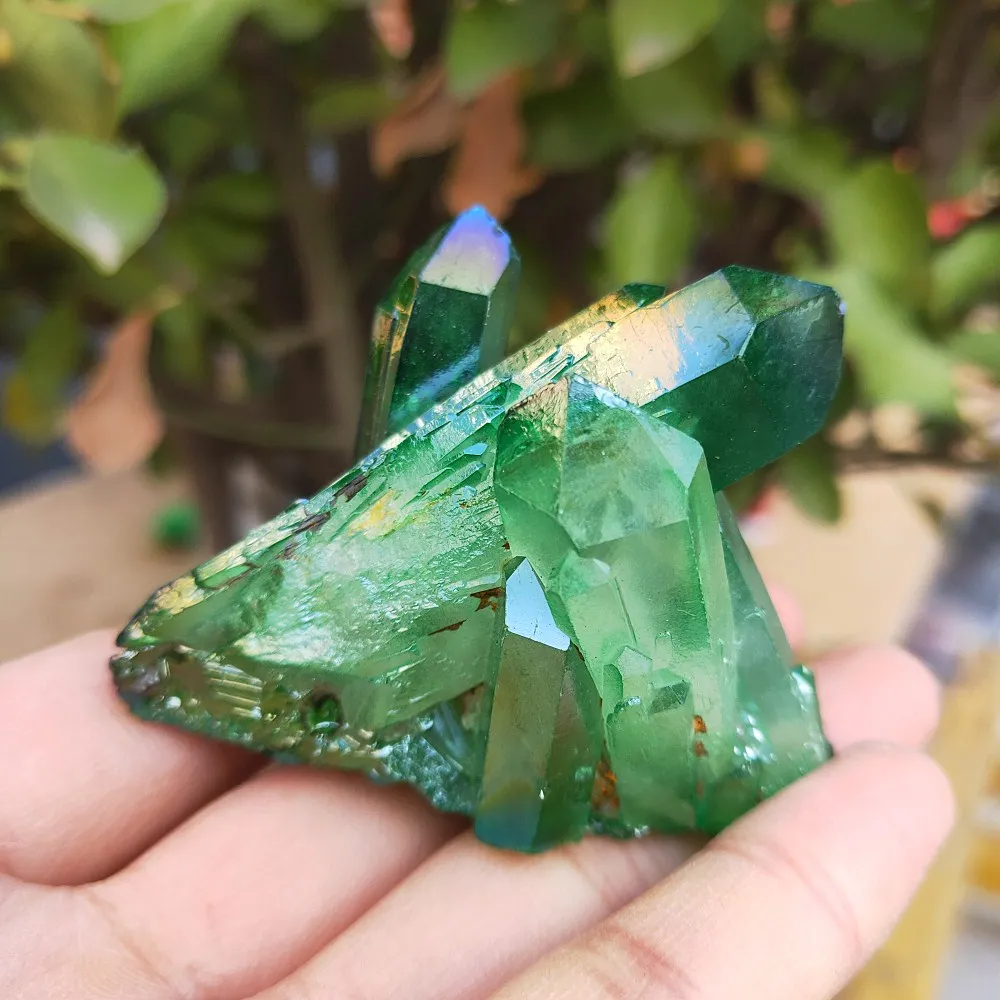78grams verde natural ángel aura de cristal de cuarzo de clúster de recubrimiento de Titanio cuarzo clúster de galvanoplastia de piedra de Curación 5
