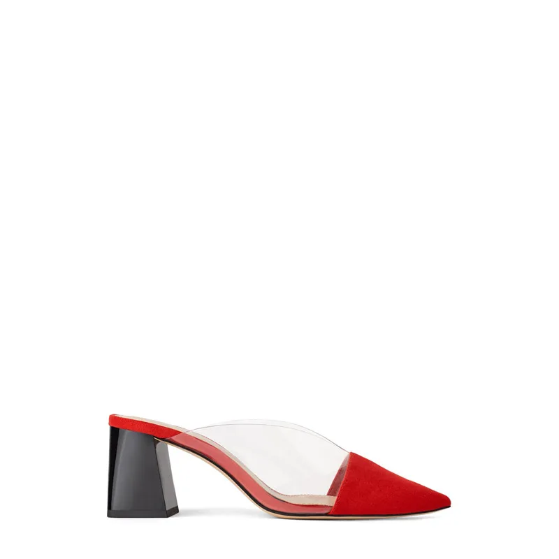 La FAMOSA MARCA el MISMO Diseño 2020 de Verano para Mujer de Mulas Rojo de plástico Transparente Rojo Punta Gruesa Tacón de zapatos de Señora 5