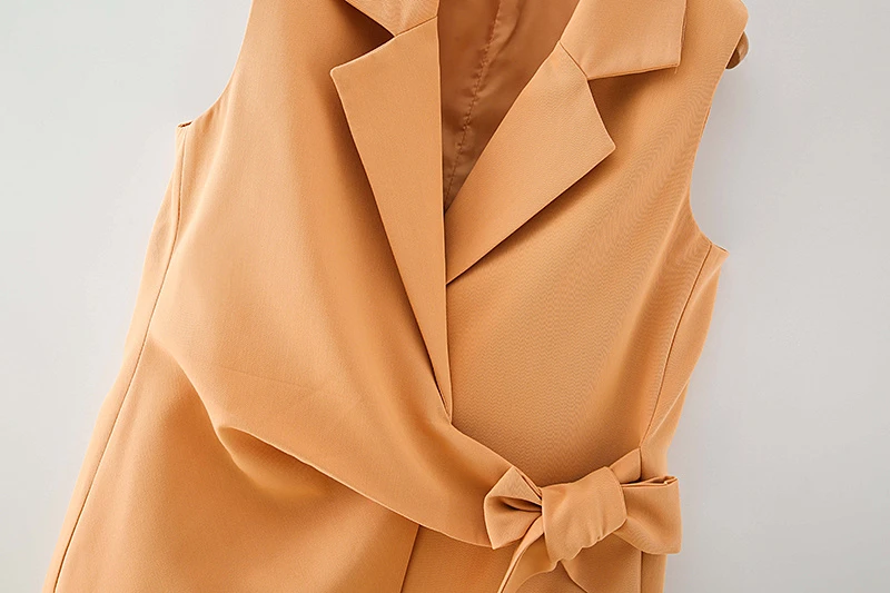 ZXQJ las mujeres de la moda sólido chaleco naranja 2020 nuevo y elegante dama de cuello en v de proa prendas de abrigo causal femenino delgado chaleco niñas chic conjuntos 5