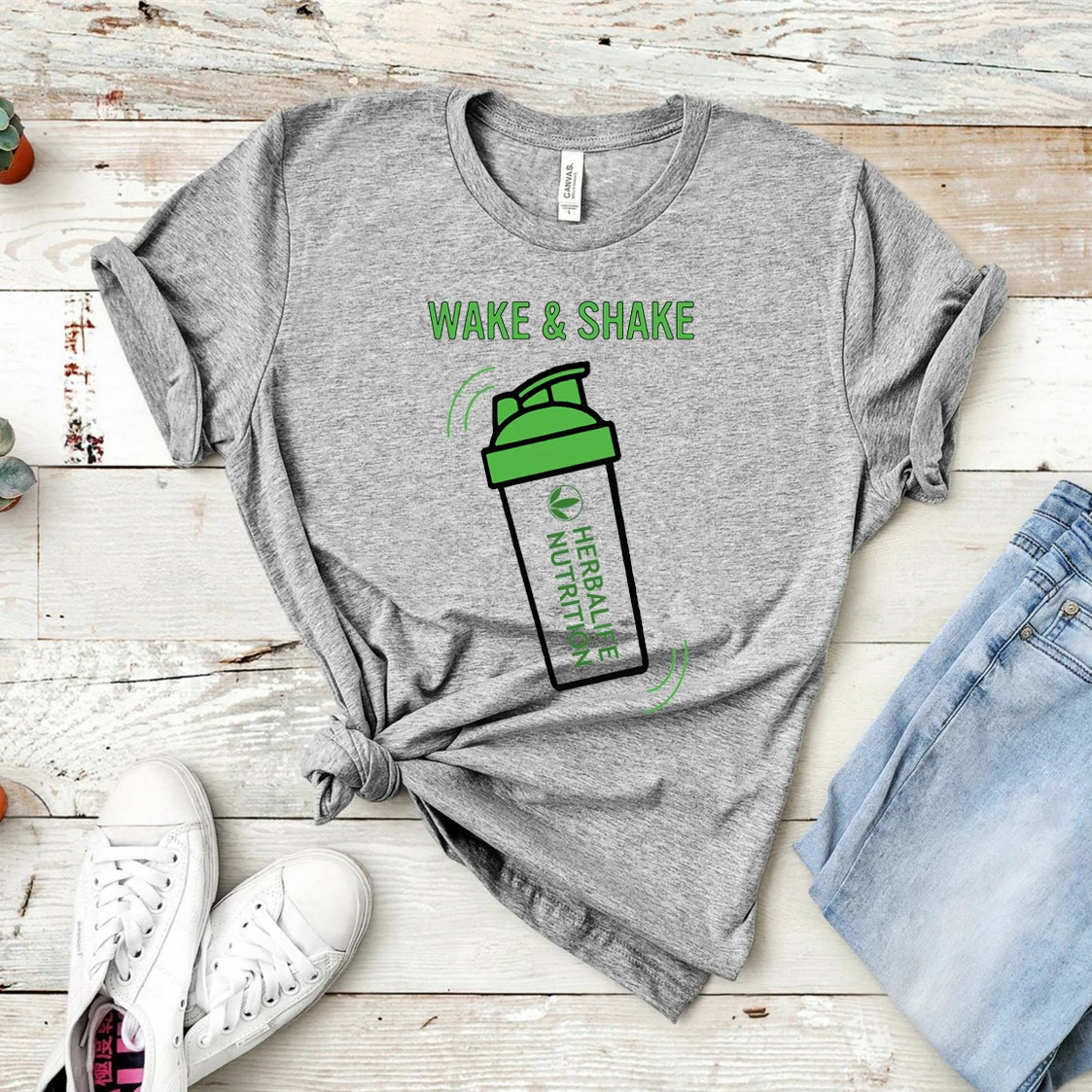 Wake & Shake de Nutrición de Herbalife Camisa Divertida de Herbalife T-shirt de las Mujeres Casual Tops Entrenamiento Camisetas, Además de Tamaño de Harajuku Camisa 5