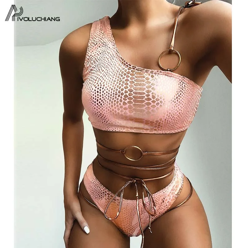 Bikini Brasileño Vendaje Trajes De Dos Piezas Traje De Baño De Mujer Con Estampado De Serpiente Monokini Alta Corte De Trajes De Baño De Las Mujeres De La Cadena De Biquini 2020 5