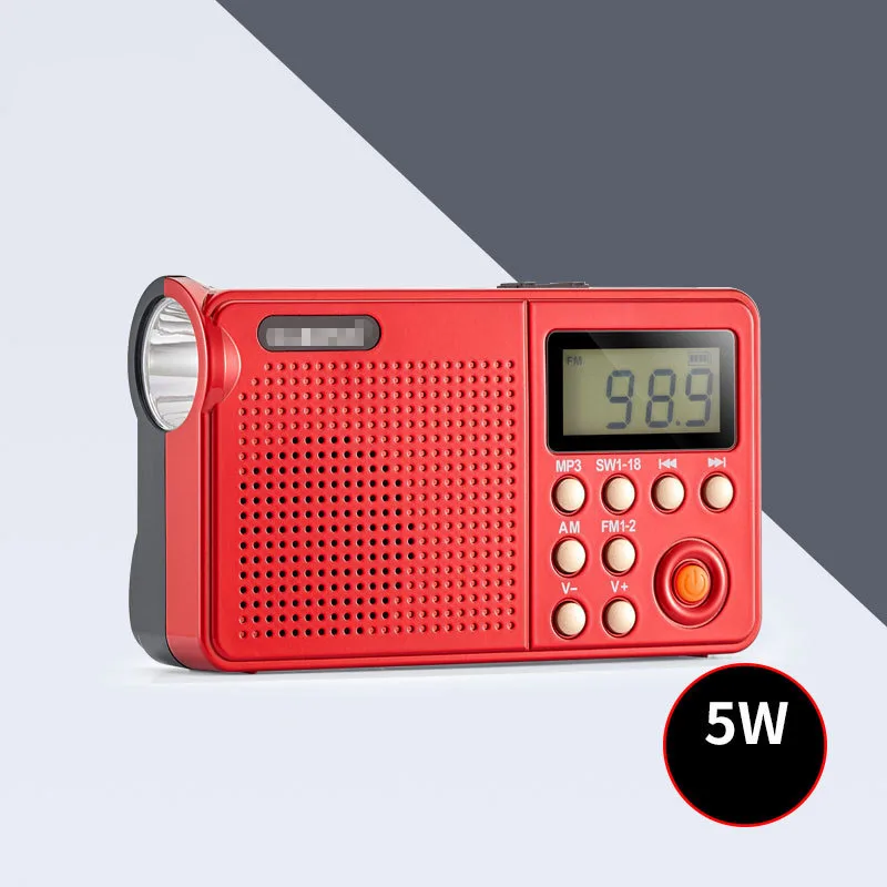 Digital AM FM SW Mundial de la Radio de banda Portátil TF Tarjeta de Jugador de la Linterna de LED de la Función Con 18650 Batería Recargable 5