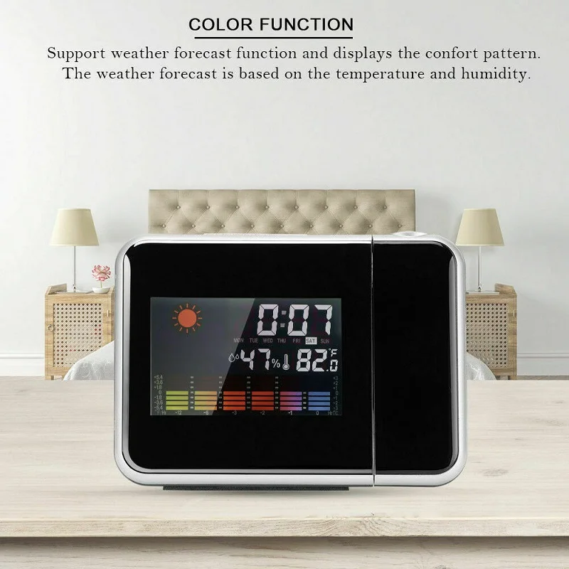 La moda de Atención de Proyección Meteorológica Digital LCD de Repetición de la Alarma del Reloj Proyector de Color de la Pantalla LED de la luz de fondo de la Campana de Temporizador 5