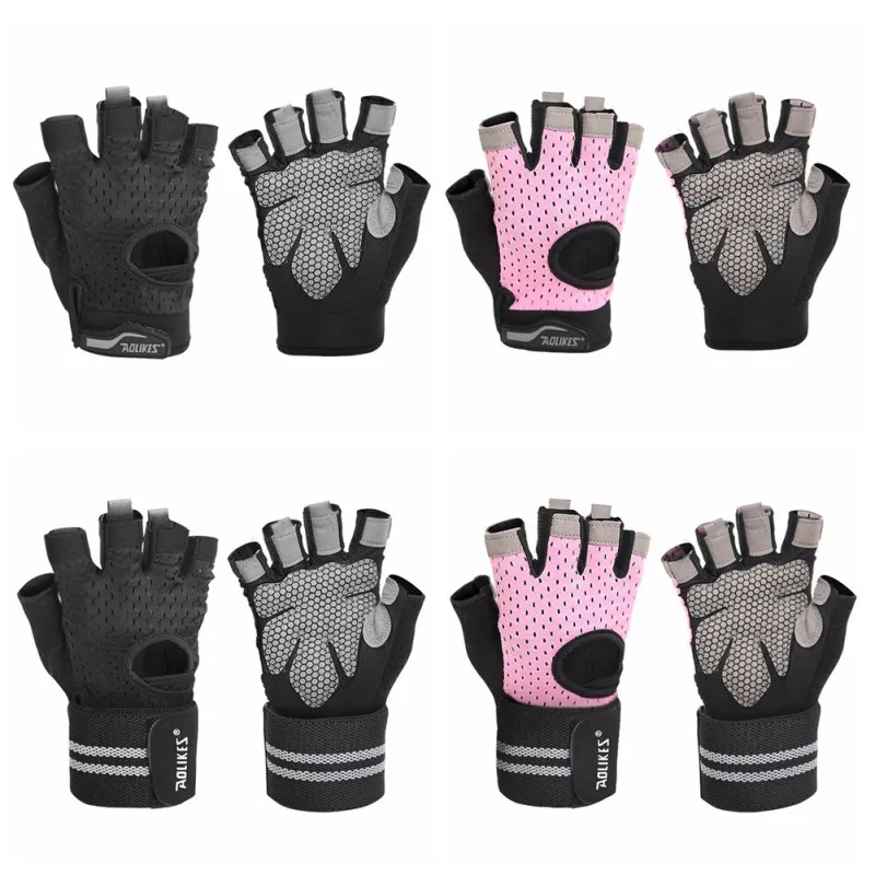 Antideslizante de fitness Bicicleta guantes tácticos guante transpirable medio dedo guantes guantes de ciclismo deportes al aire libre equipos de montar de color rosa 5