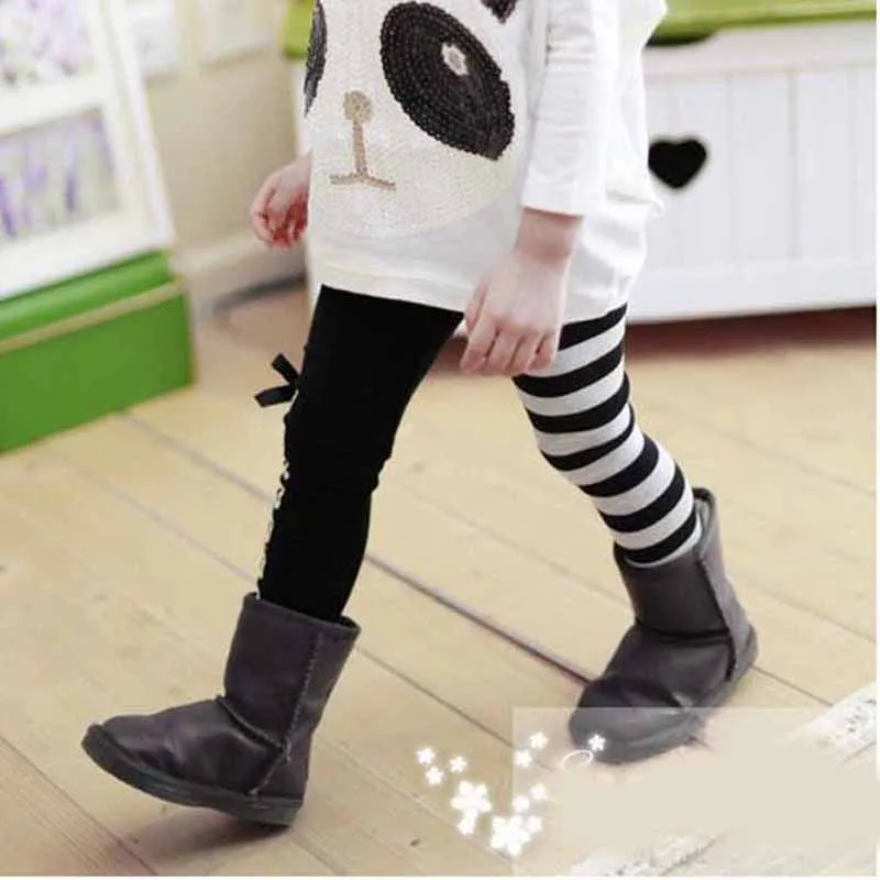2-7 Años de las Niñas de Bebé Leggings negro raya blanca Casual AB Pantalones para Niños ropa de niño Pantalones de niñas 5