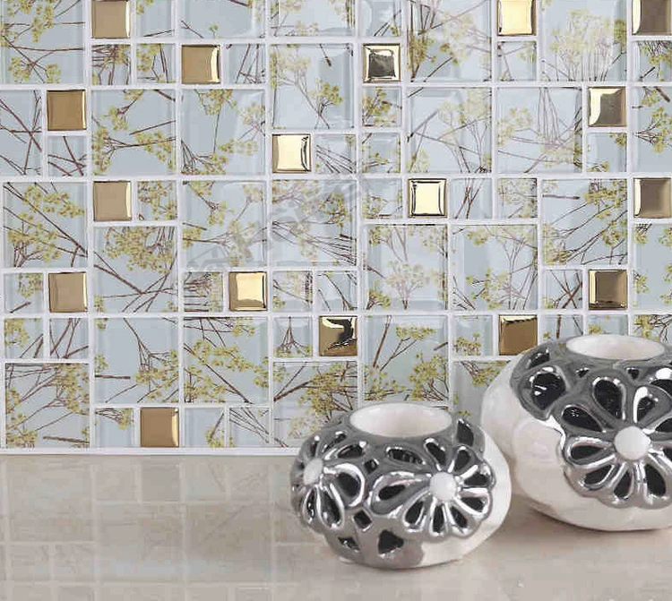 Envío express gratis!! azulejos de mosaico de vidrio de color de oro para la pared del cuarto de baño azulejos de la pared de la sala de azulejos de mosaico 5