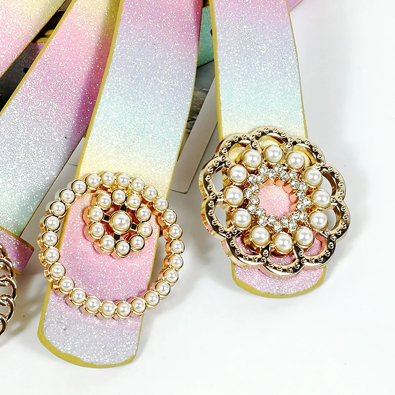 Colorido brillante de los cinturones de mujeres arco iris de color de diamantes de imitación cinturón de gótico ceinture femme cinturón de perlas de la moda rosa correa de lujo 2020 5