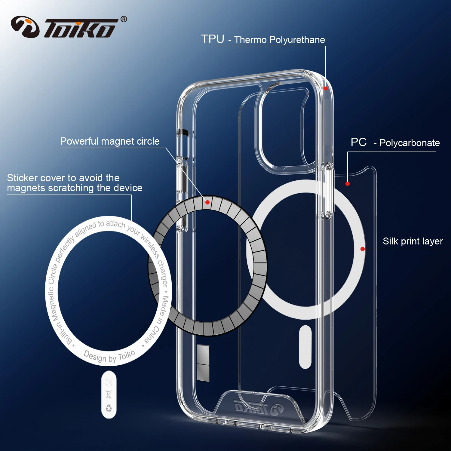 TOIKO Claro Magnético de la Cubierta para el iPhone 12 Pro Max 12 Mini para Magsafe de Carga Inalámbrica a prueba de Golpes Caso de Protección PC TPU Shell 5