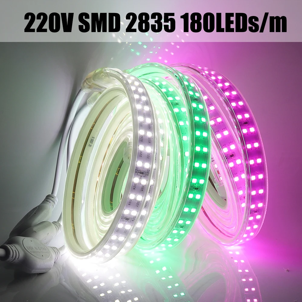 220V LED Tira Regulable IP67 Impermeable Flexible del Alto Brillo LED de Luz Azul Rosa Rojo Verde Blanco 2835 LED Luz de Tira 5