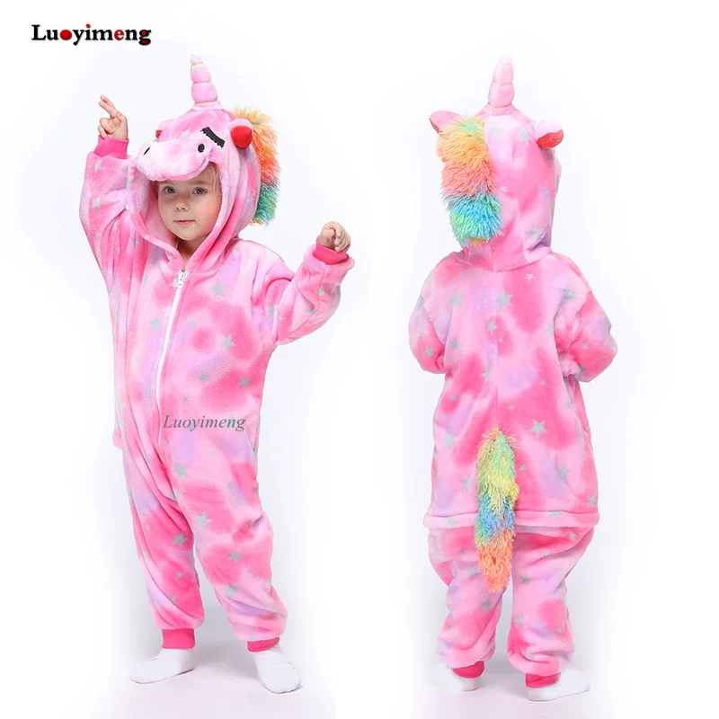 Kigurumi los Pijamas para Niños, Para Niñas Niños Unicornio ropa de dormir Flannle Niños Puntada Mamelucos Animal Pijamas Traje de Invierno Trajes de Gato 5