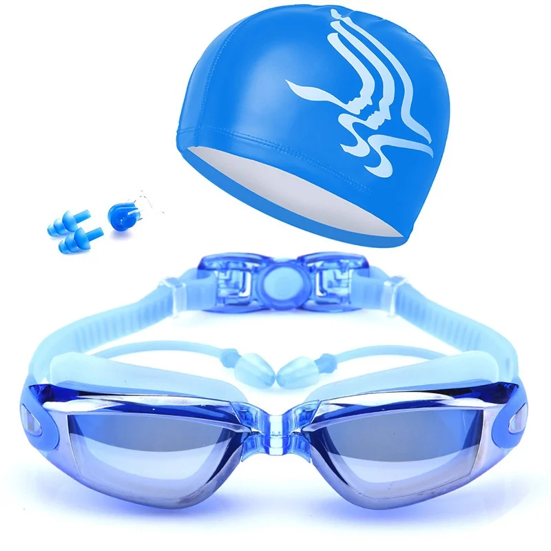 Refrigeración Gafas de Natación Sombrero de Tapón para el Oído Clip de la Nariz Impermeable Nadar Gafas Anti-niebla UV Profesional en el Deporte de Natación, Gafas de Conjunto 5