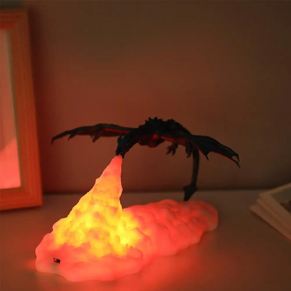 Impreso en 3D LED del Dragón de Fuego de las Lámparas de Luz de la Noche Recargable Luz Suave Senderismo Kid estado de Ánimo de la Habitación del Dormitorio Para el Dormitorio de la Decoración de la Ca G0M9 5