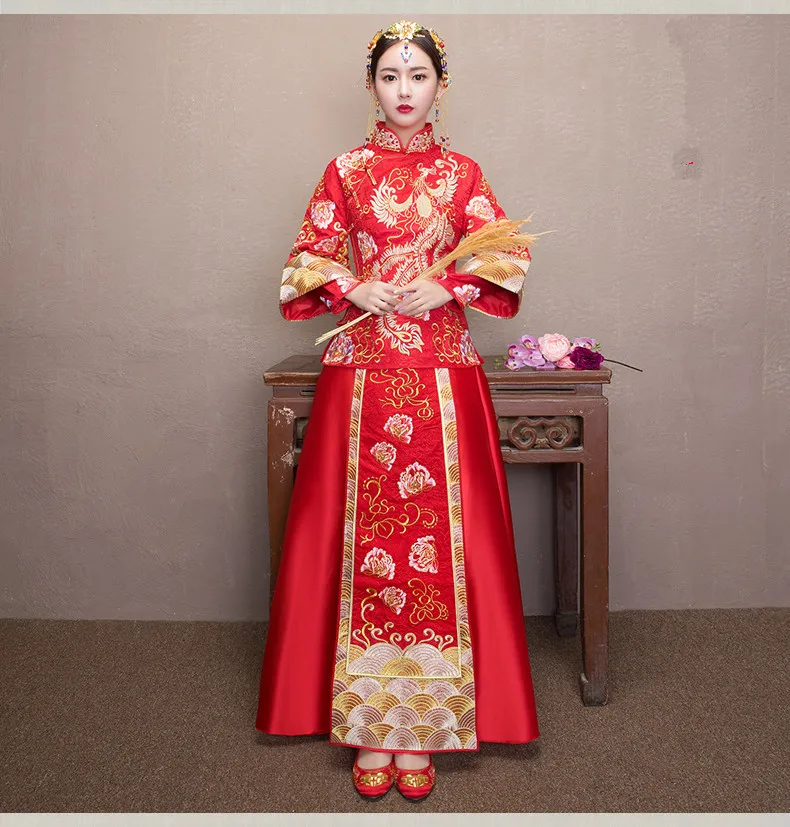 FZSLCYIYI Oversize 6XL Boda Cheongsam Qipao Rojo Bordado Tradicional China de Vestido de Novia de Estilo Oriental Vestidos de Ropa 5
