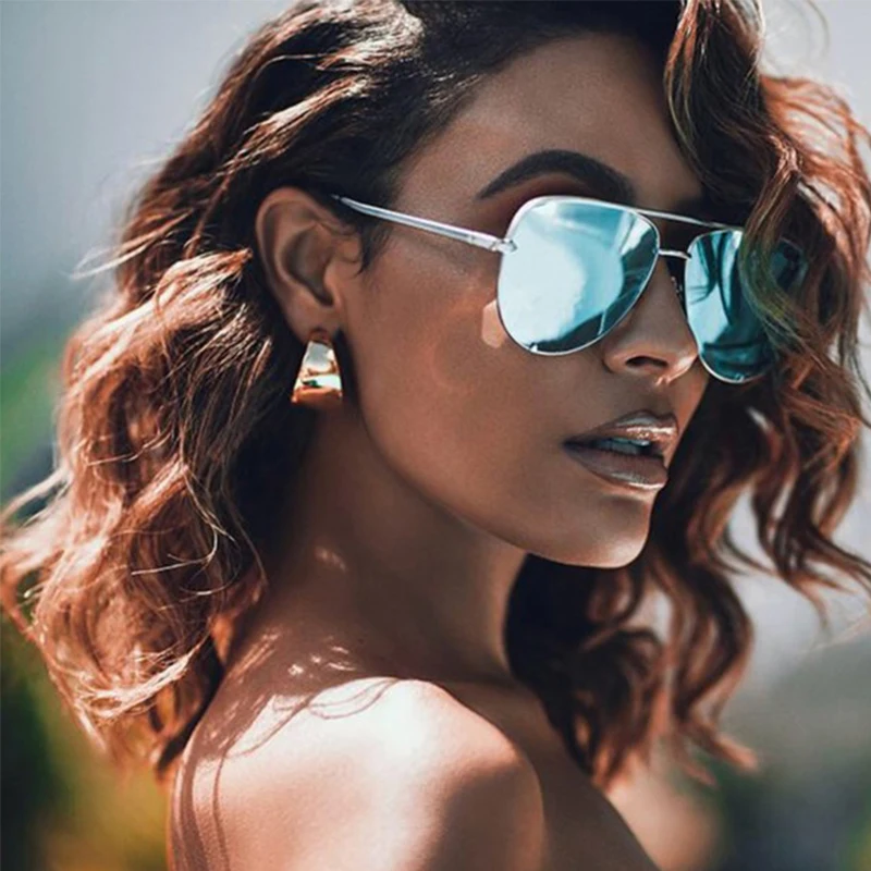 Vintage Gold piloto de gafas de sol de las mujeres de la moda de espejo gafas de sol de mujer de la Marca clásica de aleación de tonos Rojo para las mujeres oculos 5