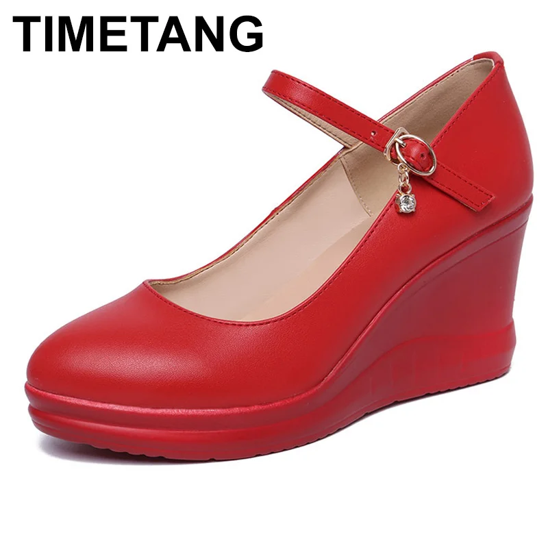 TIMETANG Más Size35-43 Cuñas Zapatos de Plataforma de Mujer, Zapatos de la Boda Blanco Rojo de Primavera zapatos de Tacón Alto de las Bombas de las Señoras de la oficina shoesE1249 5