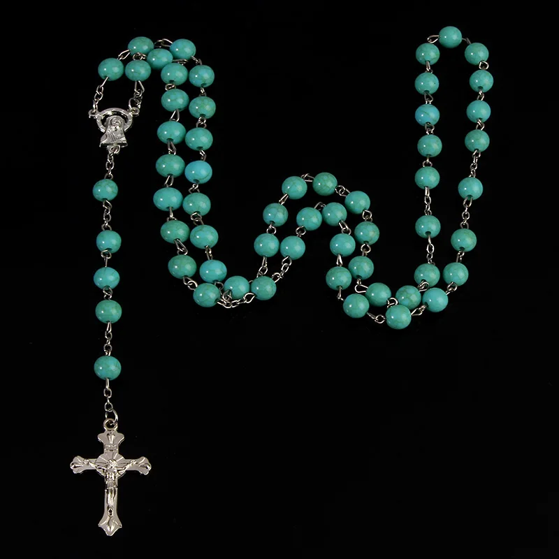 8mm rosario multicolor de perlas de cristal collar, suave bolas de cerámica collar, María rosario. 48 piezas 5