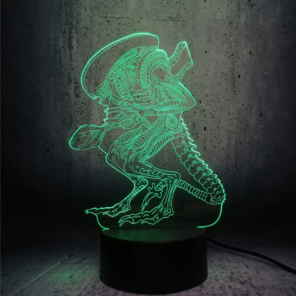 La acción de la Película Alien vs Predator Prometheus 3D USB LED Lámpara de 7 Colores Cambio de Luz de la Noche Extraño Monstruo Alienígena de la lámpara de escritorio decoración 5
