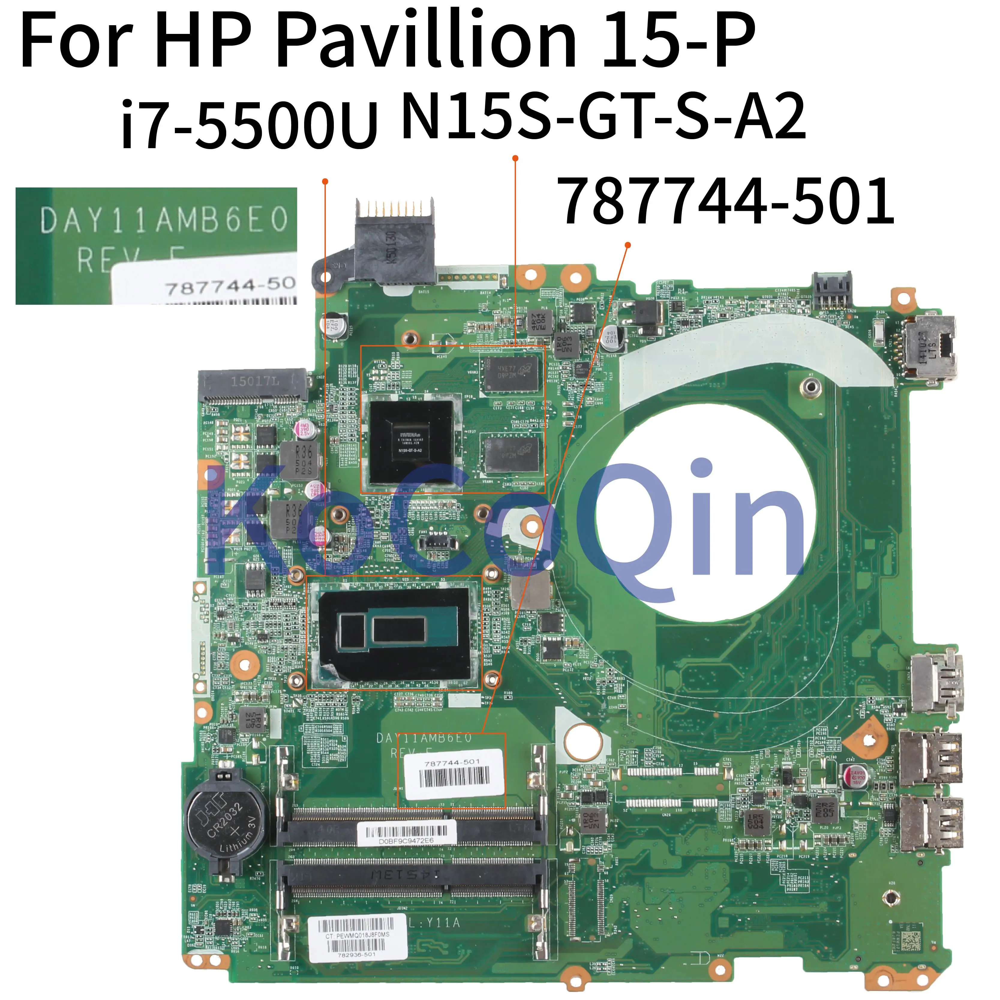 KoCoQin de la placa base del ordenador Portátil Para HP Pavilion 15-P 15.6' I7-5500U Placa base 787744-001 787744-501 DAY11AMB6E0 SR23W N15S-GT-S-A2 5