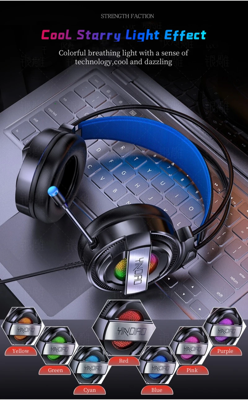 Q3 Profesional Gaming Headset 7.1 de Sonido de la Pista de colores de Luz LED Con Micrófono Doble de 3,5 mm Interfaz de Auriculares Para Auriculares Gamer 5