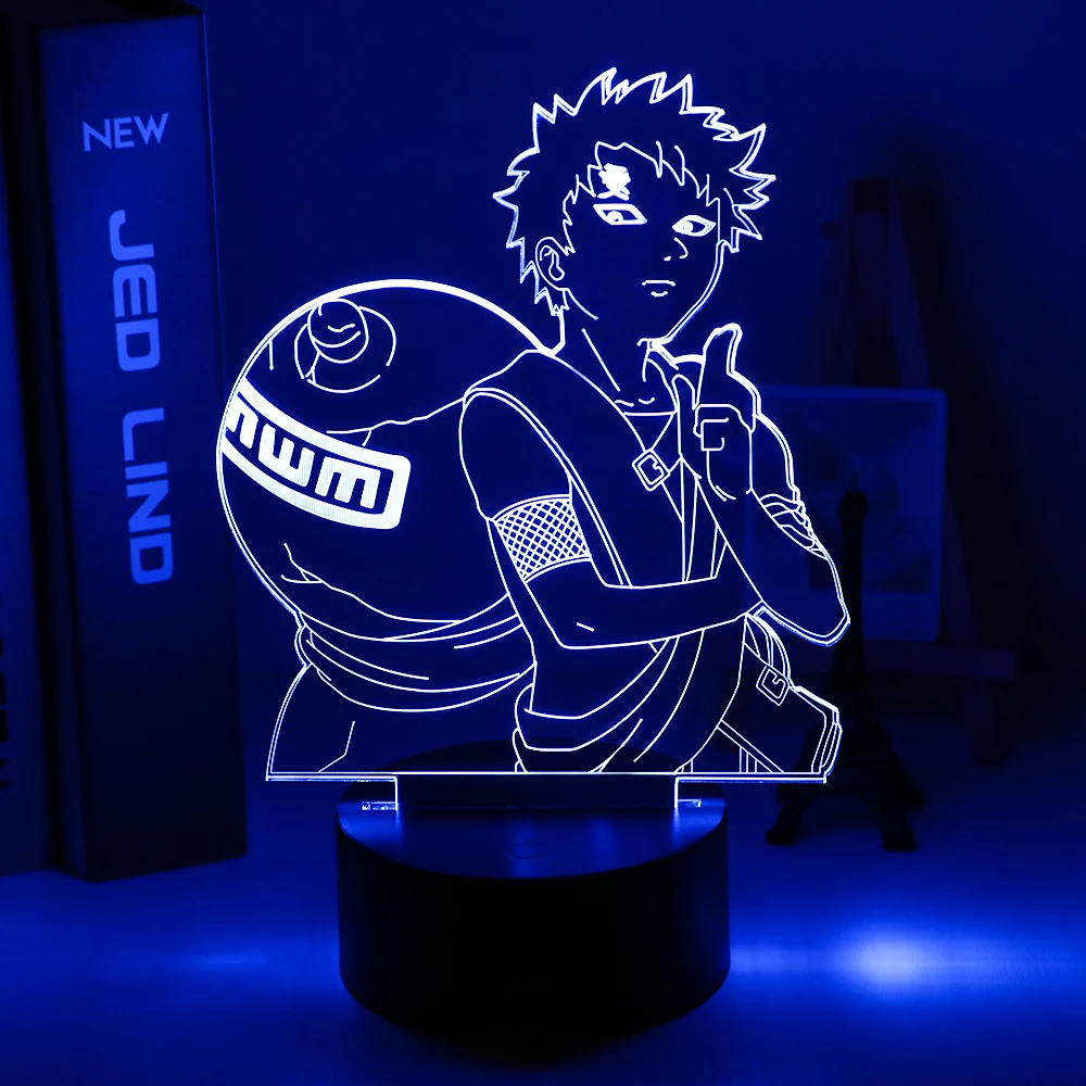 3D Lámpara de NARUTO Gaara Figura de los Niños a la luz de Noche LED de Anime Manga Japonés de la Batería de la Lámpara de la Decoración del Cuarto del Bebé Sueño lámpara de noche de Regalo 5