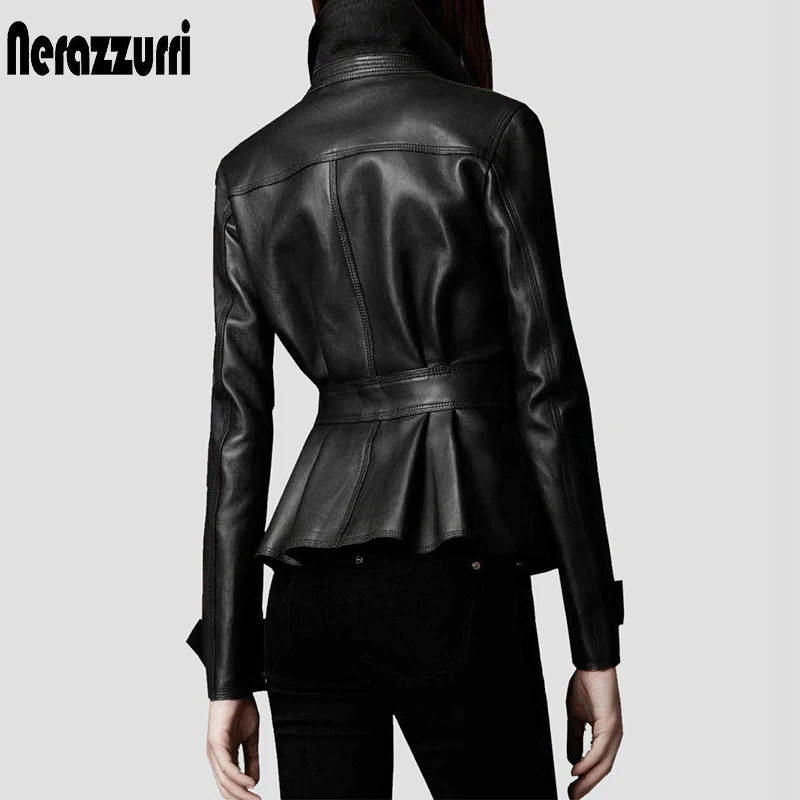 Nerazzurri Negro de cuero gabardina para mujer con muchos bolsillos de pecho solo los botones de manga larga tamaño Más delgado suave de la moda 5