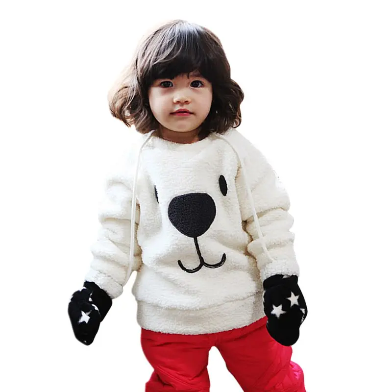 UNIKIDS Niños de la Ropa del Bebé Niños Niñas Encantador Oso Peludo Abrigo Blanco Grueso Suéter de Abrigo 5
