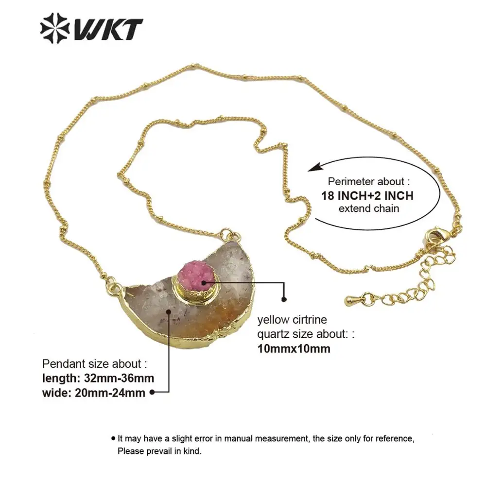 WT-N1210 WKT Colorido Redondo en Forma de Piedra Con Cristal Amarillo Collar de Oro Galvanizado de Moda Colgante Collar de Regalo Para la Señora 5