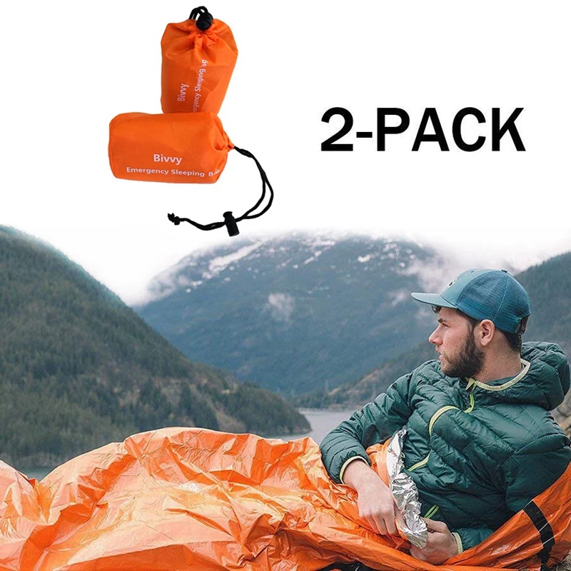 2-Pack de Emergencia Saco de Dormir Térmico Impermeable Manta de Supervivencia para Acampar al aire libre Senderismo 5
