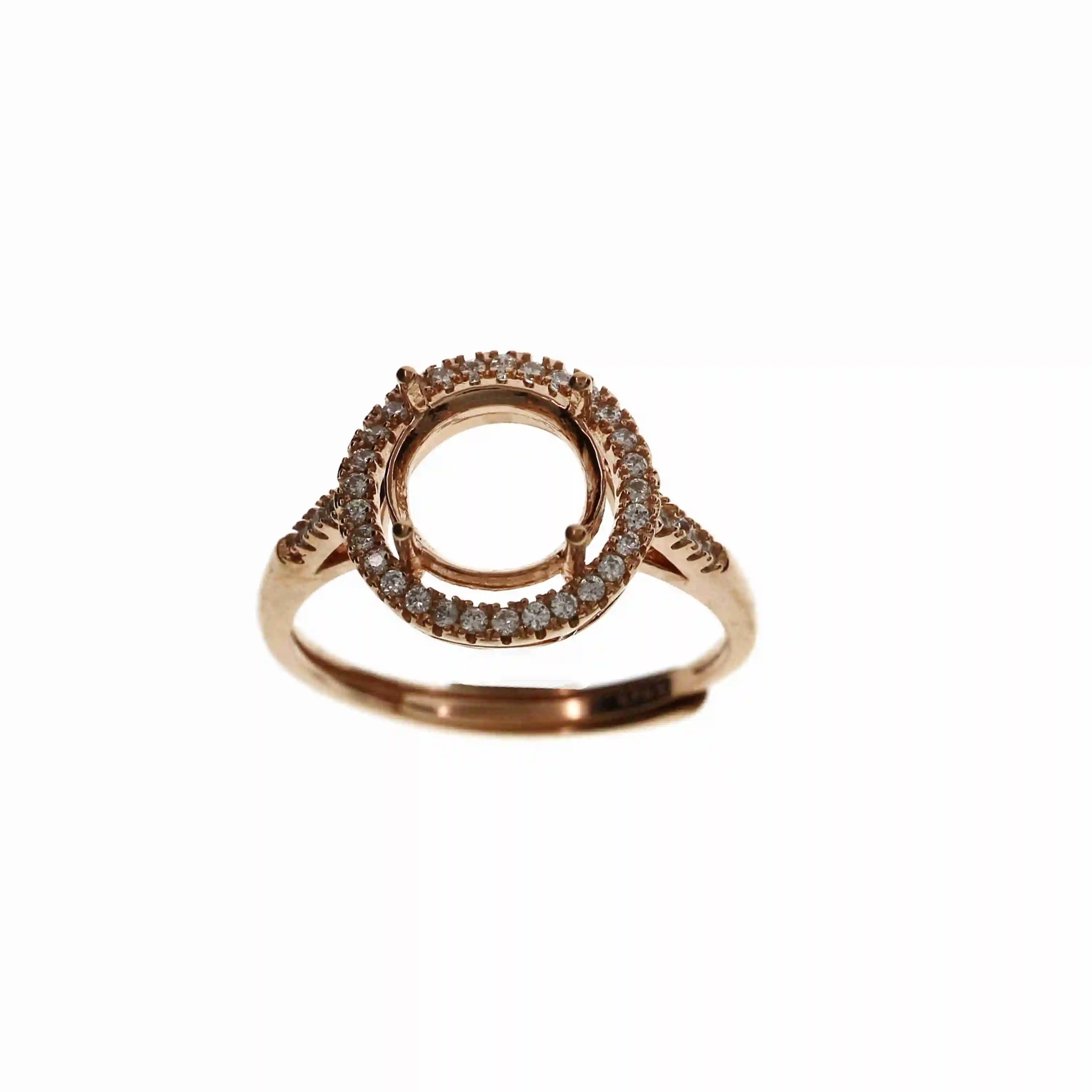 6-10MM ronda de oro rosa de plata Joyas CZ piedra puntas bisel sólida plata de ley 925 anillo ajustable configuración 1210031 5