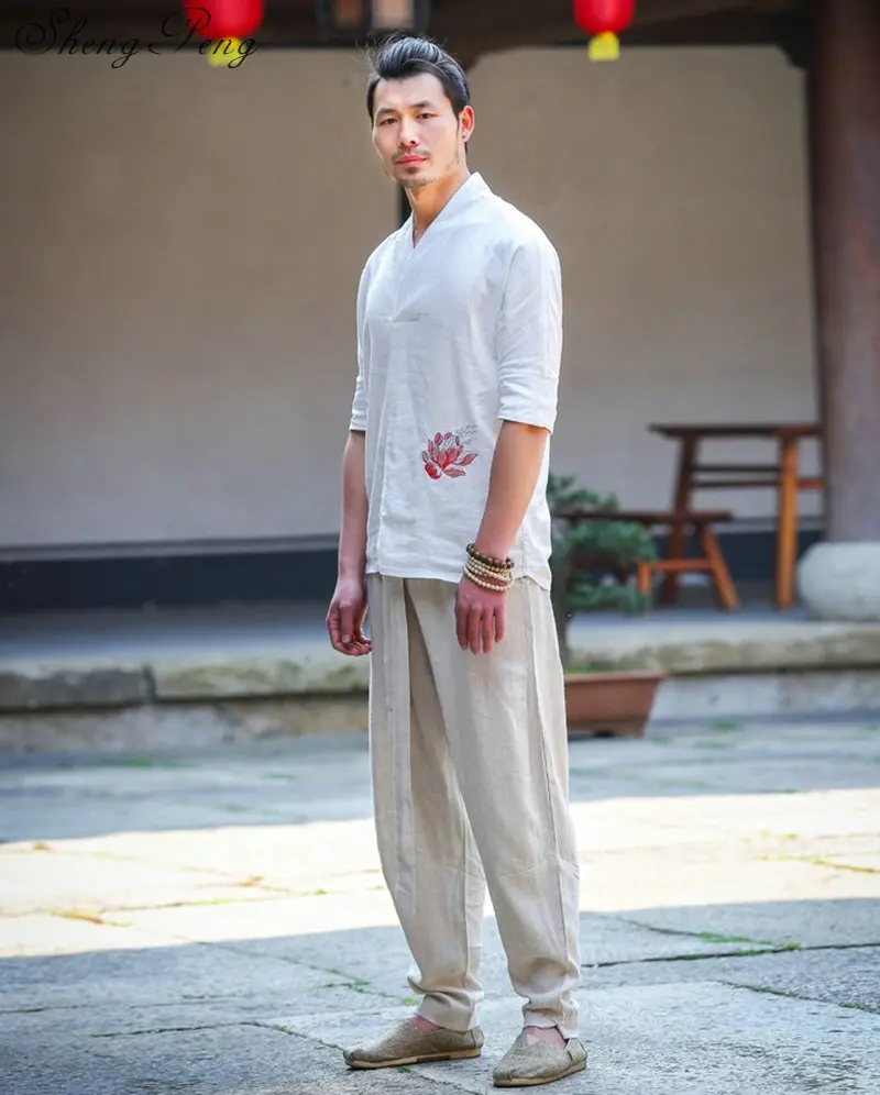 Tradicional china los hombres de la ropa de kung fu de los pantalones oriental pantalones de hombre para hombre ropa étnica oriental de los hombres la ropa CC210 5