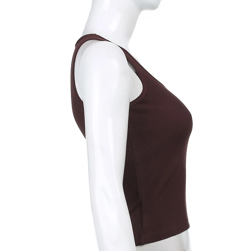 SUCHCUTE y2k Estética Impresa de la Mujer camisetas, al Estilo coreano Casual Marrón Básico Crop Tops Ropa de Fitness Tops Acanalados 5