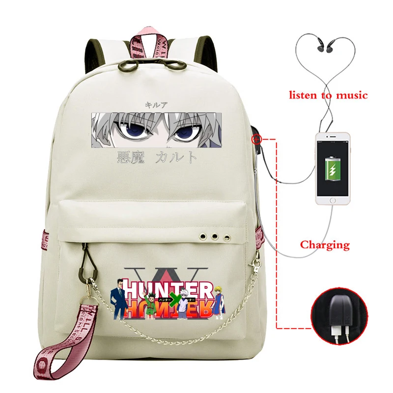 USB de Carga de las Mochilas de las Niñas Chicos de Anime de la Escuela de Bolsas de Hunter X Hunter Ojos Killua HxH Mochila Infantil Harajuku para los Adolescentes 5