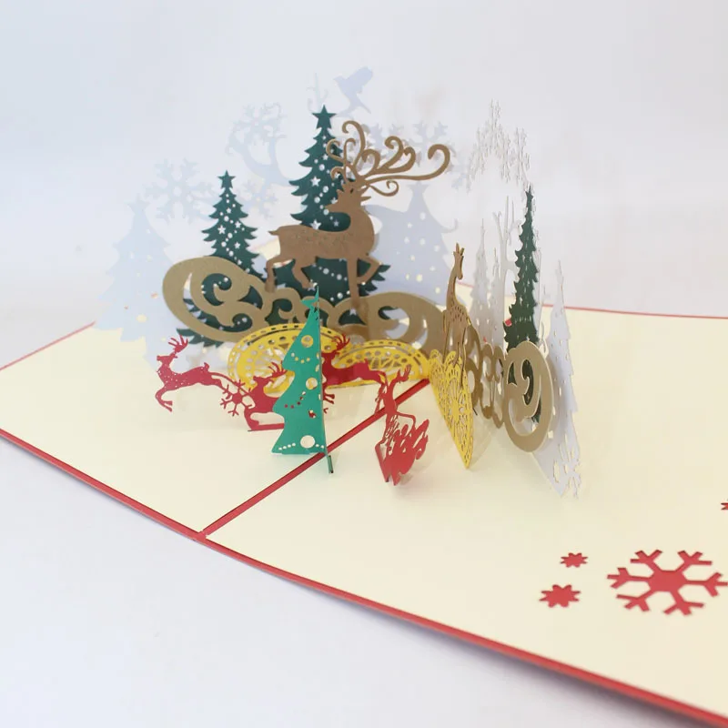 10pcs de Navidad de los Ciervos Árbol 3D Pop-UP Tarjetas de Regalo tarjeta con Sobres de Navidad de Invitación, Tarjeta de Felicitación para la Fiesta de Navidad Suministros 5