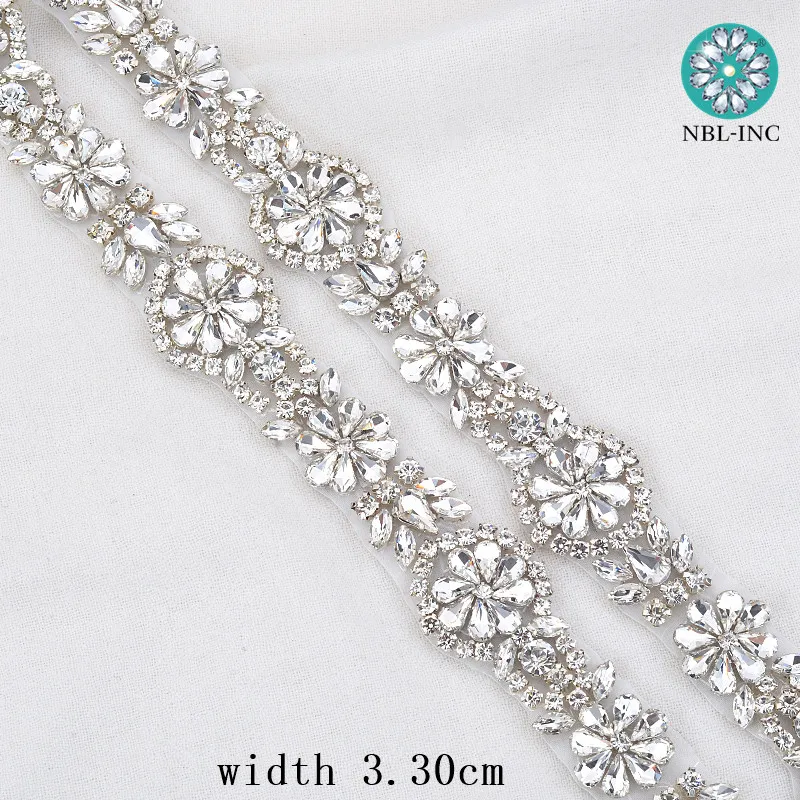 (10 yardas) de la Boda vestido de la correa de novia con cuentas de plata de cristal de diamante de imitación de Apliques de Recorte de el hierro para el vestido de boda WDD0318 5
