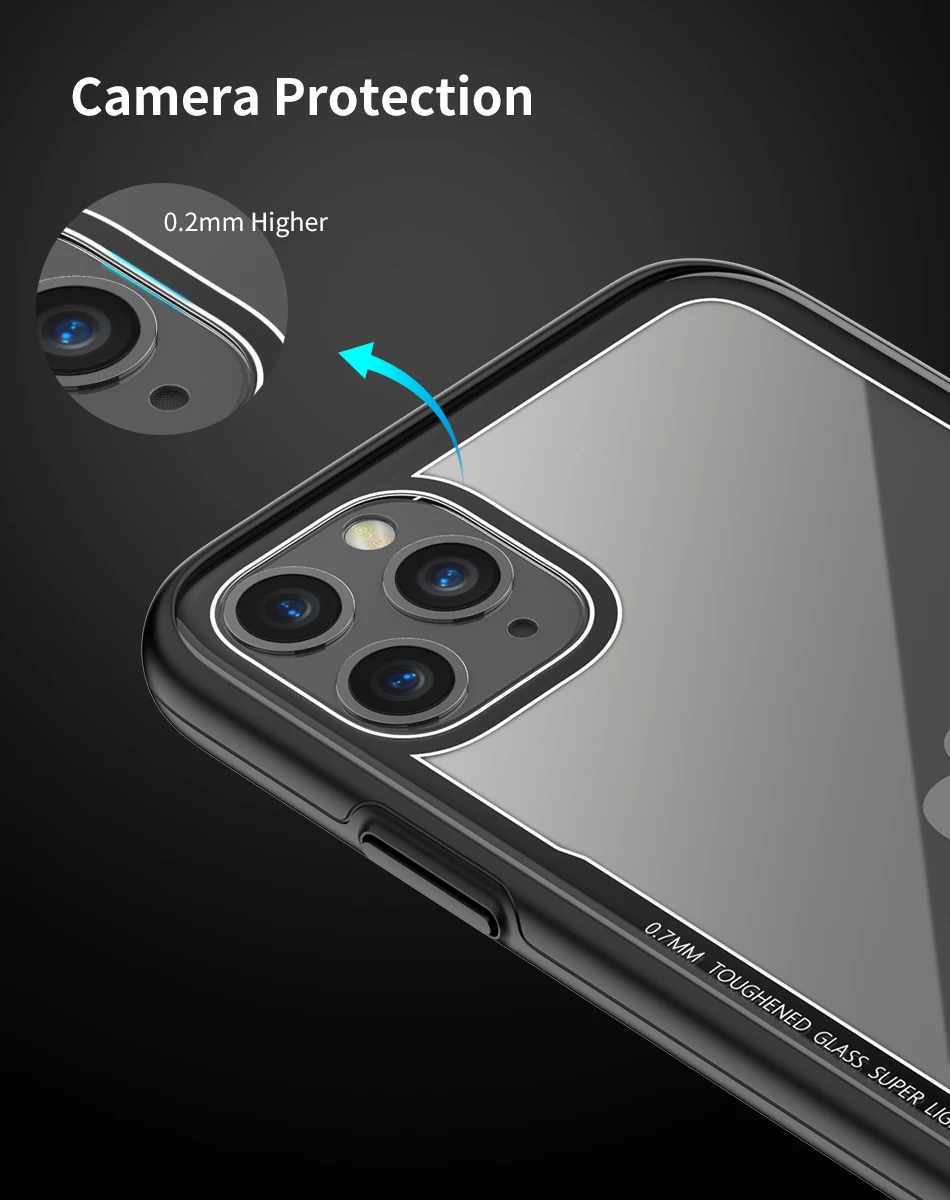 RAXFLY de Lujo caja del Teléfono Para el iPhone 11 Pro Max 7 8 Además de Coque de Cristal Templado Cubierta del Caso Para el iPhone X XR XS Max Transparente 5