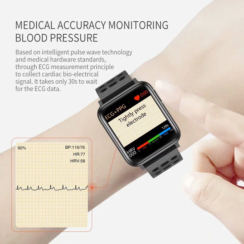 ECG PPG Inteligente de la Banda de Reloj de los Hombres de la Presión Arterial de Oxígeno Monitor de Ritmo Cardíaco Smartwatch de las Mujeres Impermeables para Android IOS Xiaomi 5