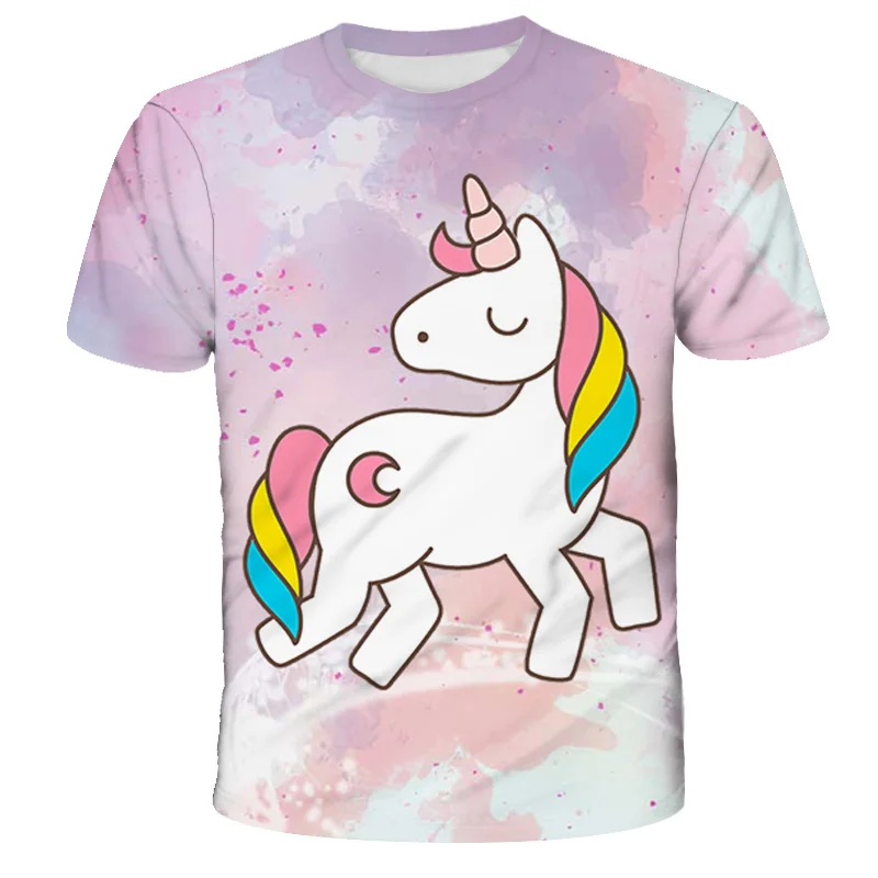 2020 Verano Niños de dibujos animados de El unicornio camiseta Impreso en 3D de las Niñas Ropa de Niños Ropa de Bebé Divertido de la Camiseta de la O-Cuello 5
