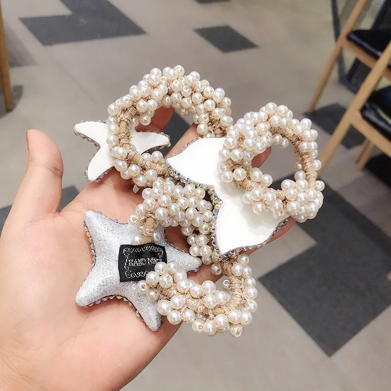 Chicas de moda accesorios para el cabello rústico Brillante estrella de mar con cuentas de perlas diadema banda de goma elástica de pelo bandas 5