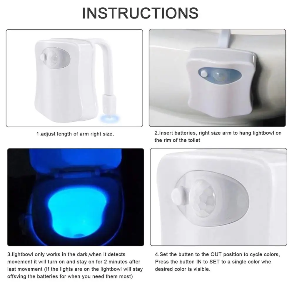 Smart Sensor de Movimiento PIR Asiento de Inodoro Luz de la Noche 8 Colores Impermeable de la luz de fondo De la taza de Inodoro LED Luminaria Lámpara WC WC Luz 5