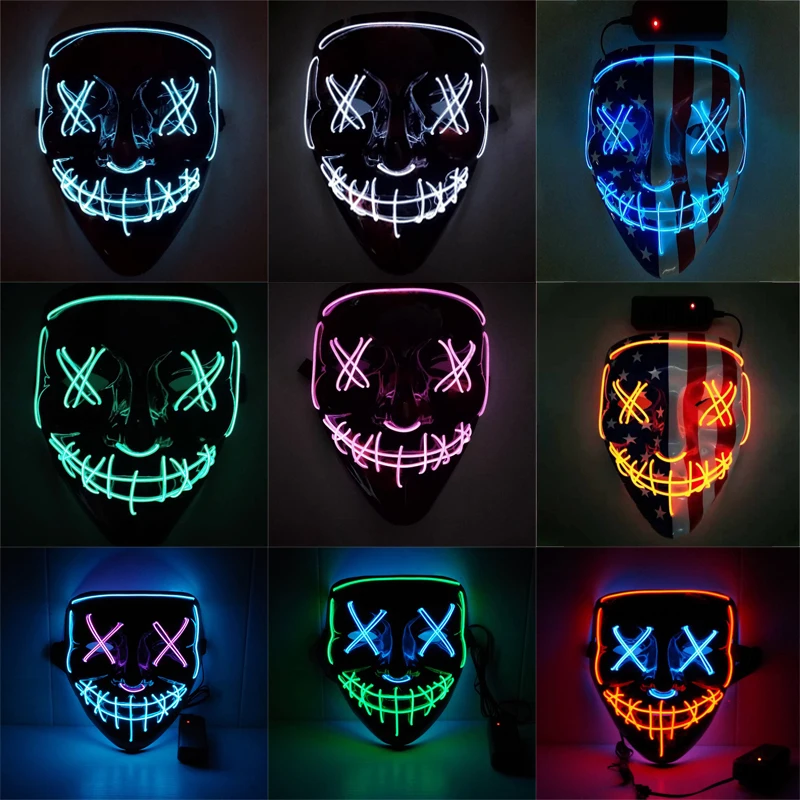 1Pcs de Halloween Máscara de Luz LED de la Fiesta de Máscaras de Neón Maska Cosplay Mascara de Terror Mascarillas Resplandor En la Oscuridad Masque 5