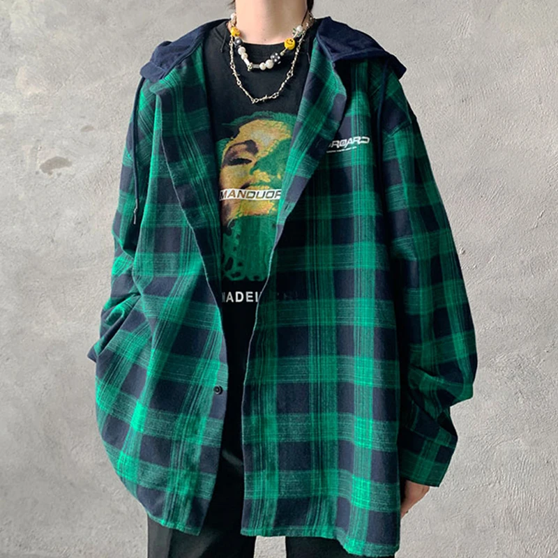 Privathinker 2020 Otoño Nuevos Hombres de la Camisa a Cuadros Casual Tops Oversize Mujer Camisetas de la Moda coreana de Ropa de Hip Hop Macho Blusa 5