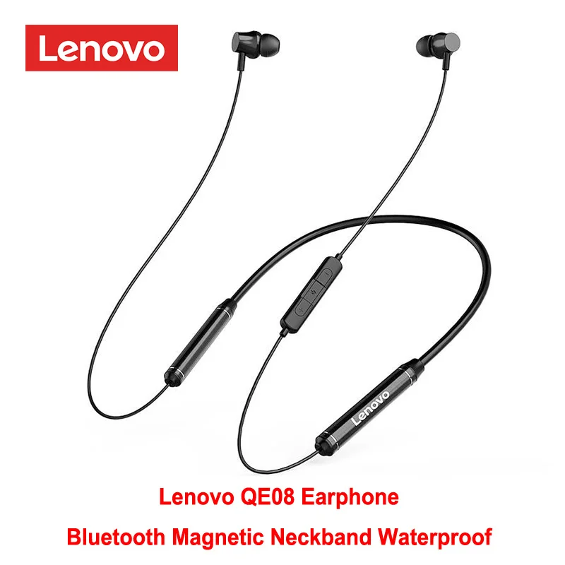 Nuevo Lenovo QE08 Inalámbrica Bluetooth 5.0 Magnético de banda para el cuello auriculares Auriculares IPX5 Impermeable del Deporte de Auriculares con Cancelación de Ruido Micrófono 5