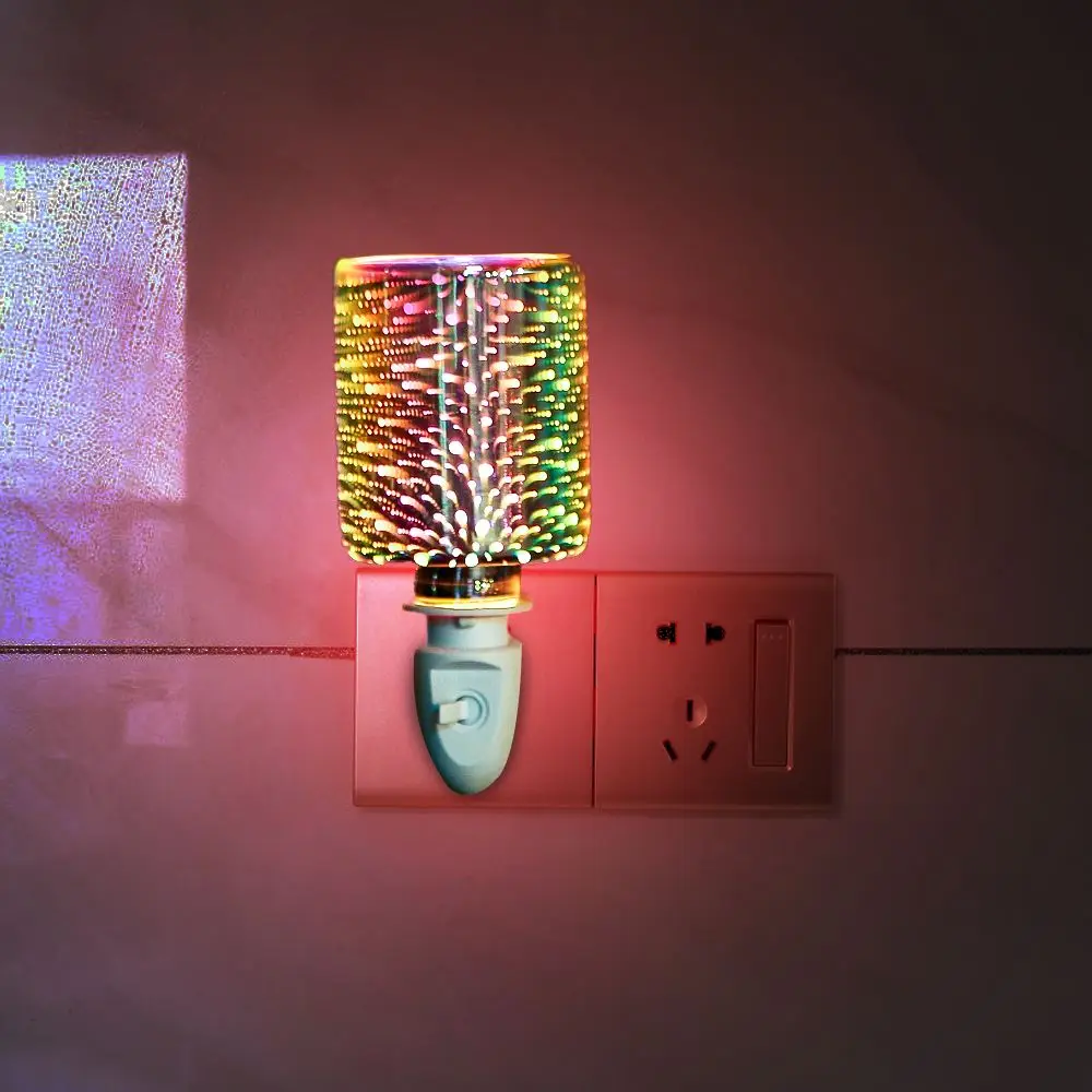 Aceite de Difusor de Vidrio 3D de Fuegos artificiales de la Noche de la Luz Eléctrica de la Vela de Aromaterapia, Difusor Calentador de la Cera se Derrita Quemador Aroma de la Lámpara del Dormitorio Decoración 5