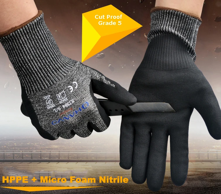 HPPE Mancha de Acero Micro Espuma de Nitrilo Maxi Flex Alta CE ANSI A4 Contra la resistencia al Corte del Vidrio a Prueba de Manipulación Carnicero de Seguridad Guantes de Trabajo 5