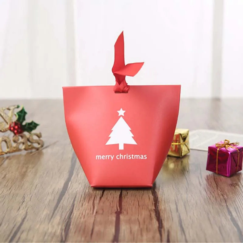 (50 piezas/lote) Árbol de Navidad Feliz Navidad Dulces Caja de bolsas de NAVIDAD Decoración de Nieve en el Bosque Rojo, el Verde de la Caja de Regalo de Dulces Contenedor B067 5