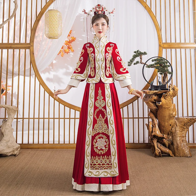 Vintage De Lujo De Novia Bordado De Diamantes De Imitación Cheongsam Moderno Chino Tradicional Vestido De Novia Oriental De La Mujer Qipao Vestidos 5