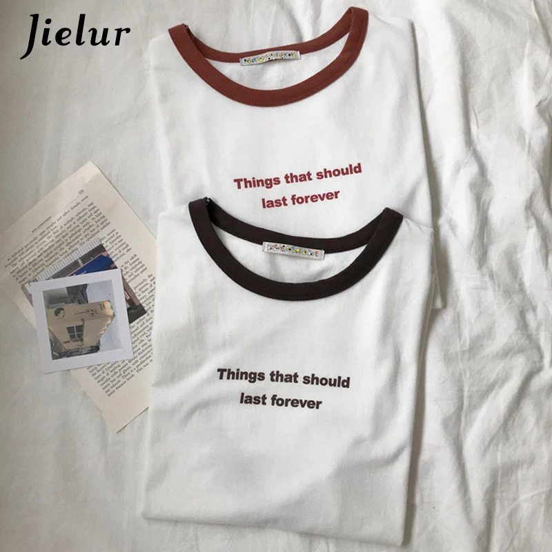 Jielur Harajuku Carta Impreso T-shirt de las Mujeres Simples Vintage Hipster de la Calle College Camiseta de Mujer de corea del Estilo Chic Roupas Feminina 5