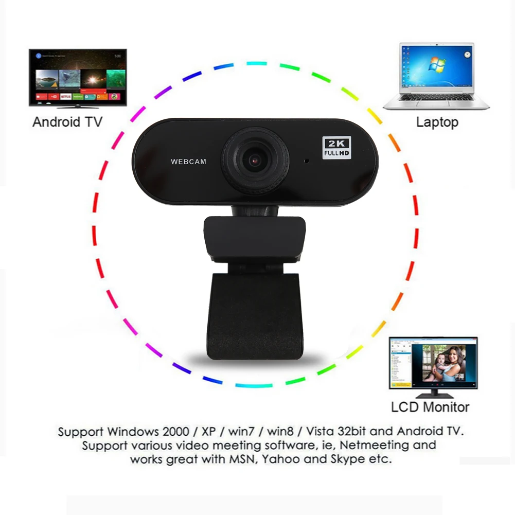 Vídeo de pantalla ancha de Trabajo en Casa Accesorios de 2K HD Webcam con Micrófono USB Driver Libre Plug N Play Cámara Web para Smart TV de la PC 5
